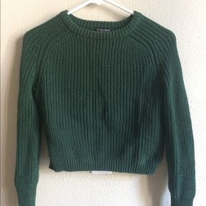 Cropped green knit sweater